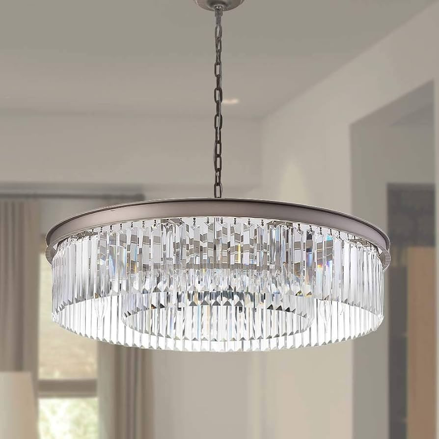 Crystal Nickel Chandeliers Modern Contemporary Ceiling Lights Fixtures Pendant Lighting for Dinin... | Amazon (US)