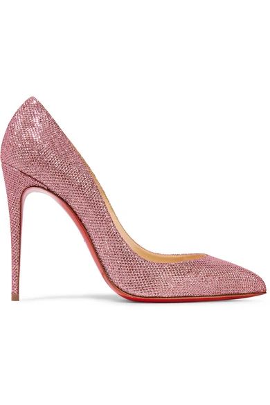 Christian Louboutin - Pigalle Follies 100 Glittered Canvas Pumps - Baby pink | NET-A-PORTER (US)