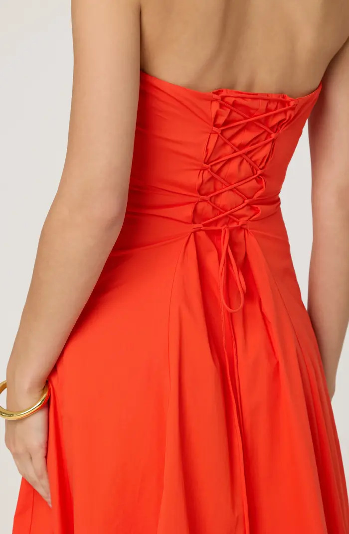 Strapless Bubble Hem Cotton Poplin Midi Dress | Nordstrom