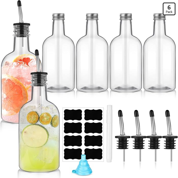 Maxcheck 6 Sets 16 oz Plastic Long Neck Bottles with Pourer and Caps Plastic Juice Pour Bottles w... | Amazon (US)