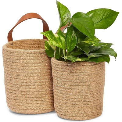 Farmlyn Creek 2 Pack Hanging Flower Planter Pots, Indoor Jute Woven Cotton Rope Plant Basket, Bro... | Target