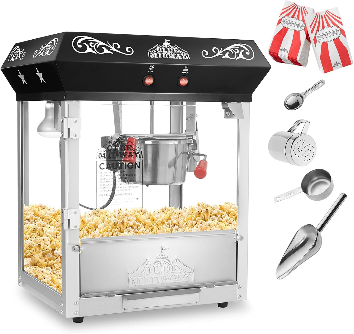Olde Midway Bar Style Popcorn Machine Maker Popper with 6-Ounce Kettle - Black | Amazon (US)