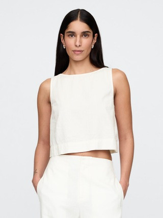 Linen-Blend Crop Shell Tank Top | Gap (CA)