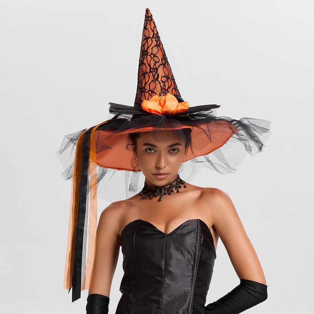 Halloween Witch Hat-Classic Black Felt Hat for Women, Girls, Party Costume Accessory(LED Glowing ... | Amazon (US)