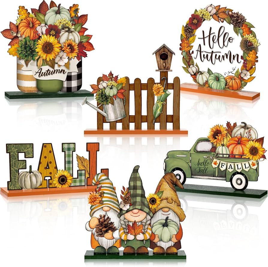 Wenqik 6 Pcs Hello Autumn Wooden Table Decorations Fall Wood Tabletop Sign Centerpiece Rustic Dec... | Amazon (US)