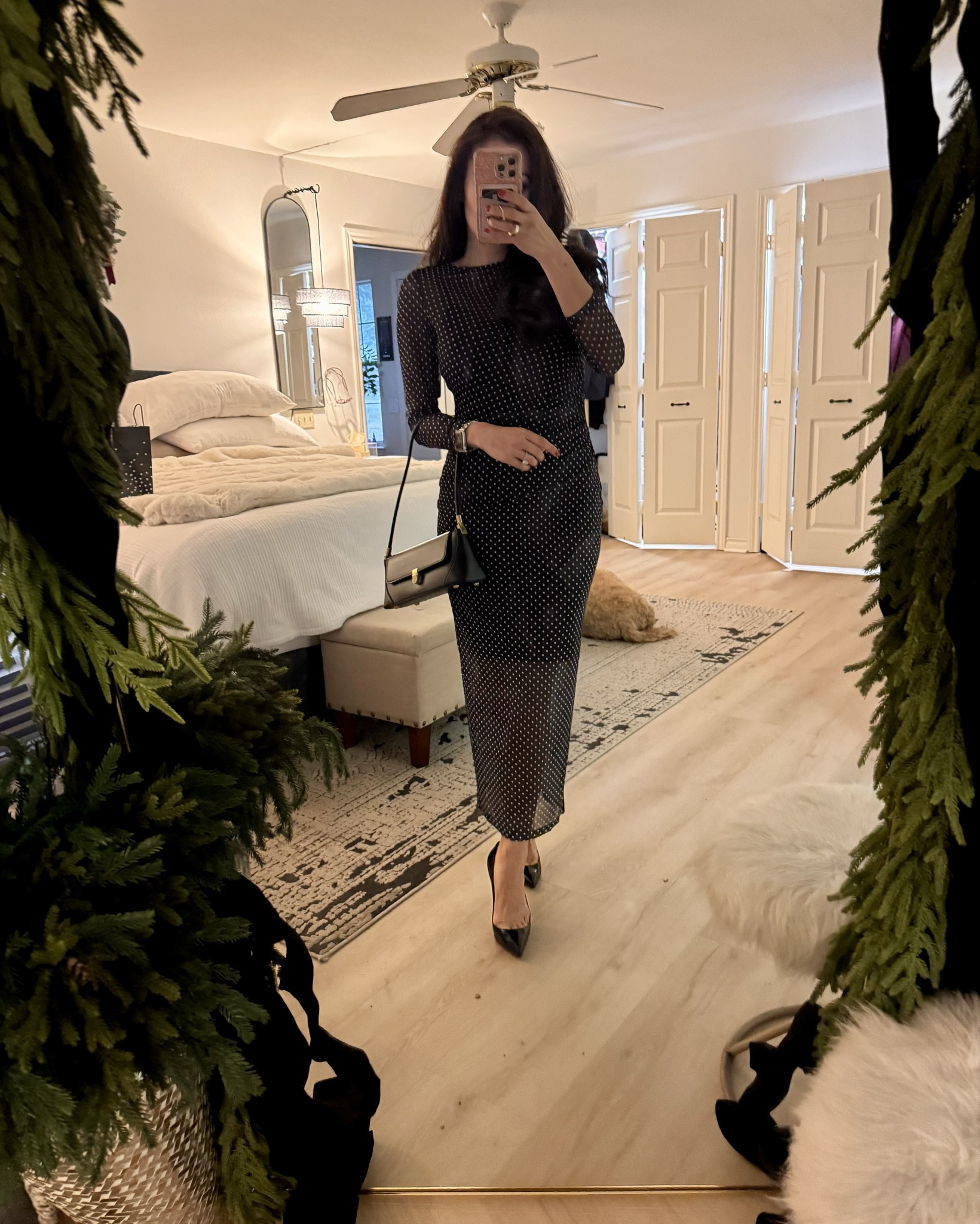 Classy holiday party polka dot dress! Wearing size small and its not super snug