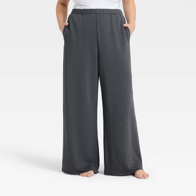Women's PeachySoft French Terry Fleece Wide Leg Lounge Pants - Wild Fable™ Charcoal Gray 1X | Target