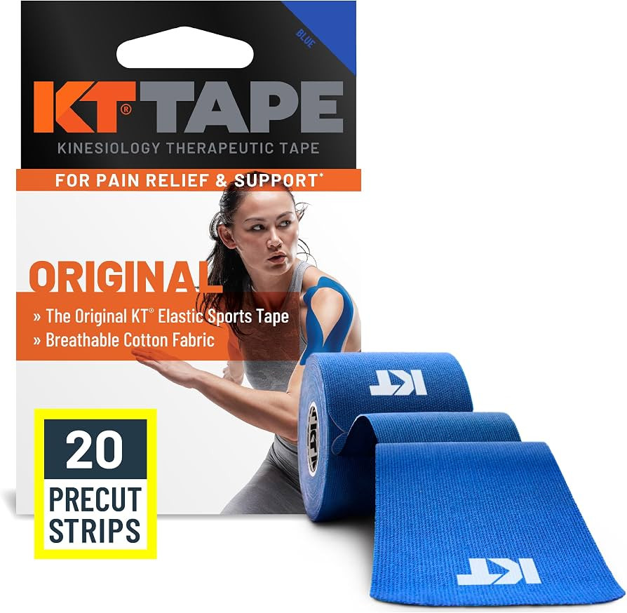 KT Tape, Original Cotton, Elastic Kinesiology Athletic Tape, 20 Count, 10\u201d Precut Strips, Bl... | Amazon (US)