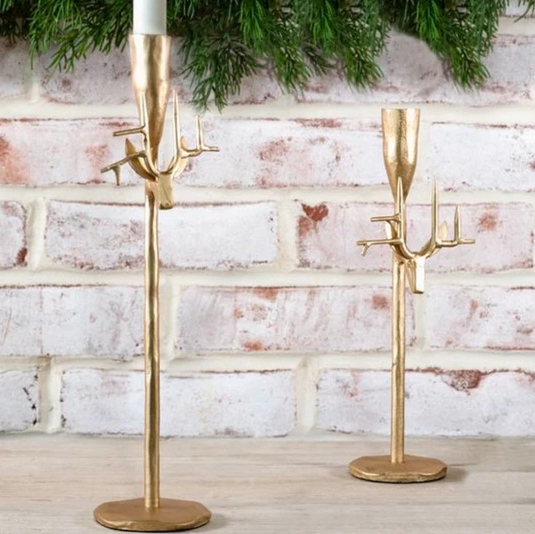 Gold Deer Head Pillar Candleholder | Linen & Clove