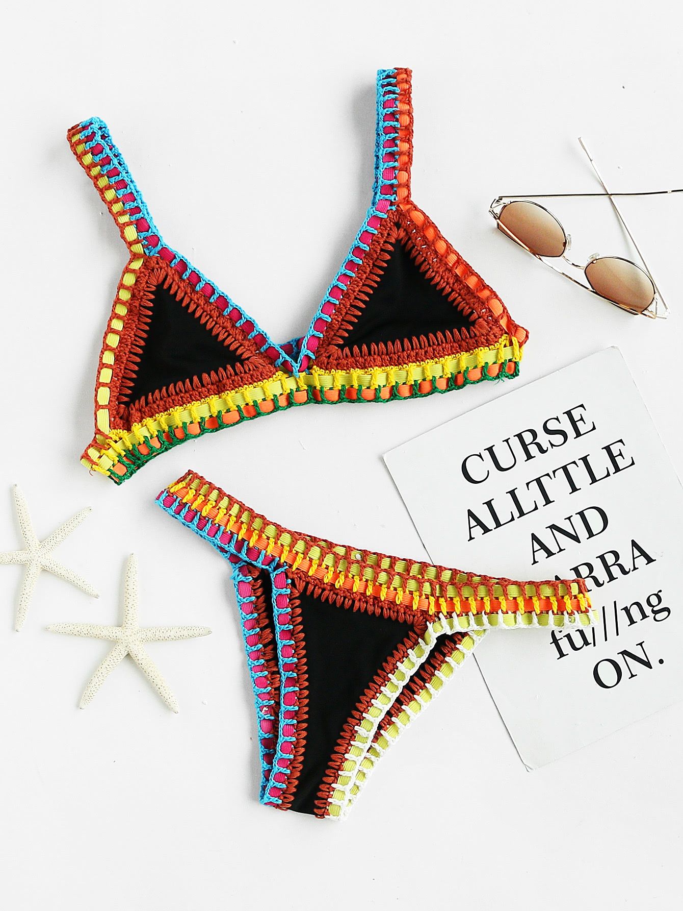 Crochet Trim Triangle Bikini Set | ROMWE