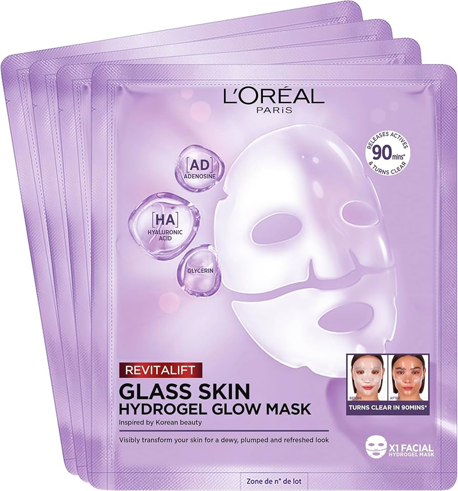 L'Or\u00e9al Paris Glass Skin Hydrogel 4er Maskenbox, f\u00fcr aufgepolsterte & glowy Haut, feuch... | Amazon (DE)