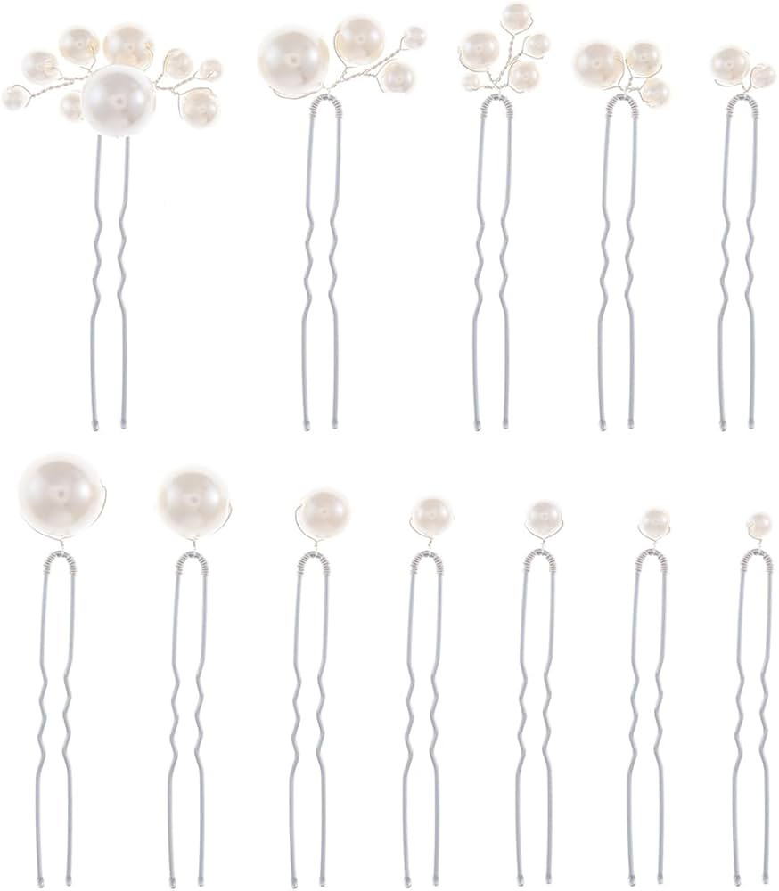 12 Pieces Bridal Wedding Hair Pins Handmade Pearl Bridal Hair Accessories for Brides Women Girls ... | Amazon (US)