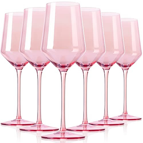 Physkoa Pink Wine Glasses Set 6-15oz Crystal Blush Pink Wine Glasses With Long Stem and Thin Rim,Perfect Pink Colored Wine Stemware for Wine Lover in Wedding,Bridal Shower | Amazon (US)