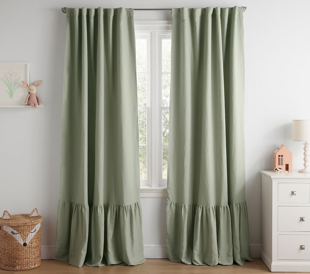 Belgian Linen Ruffle Blackout Curtain | Pottery Barn Kids