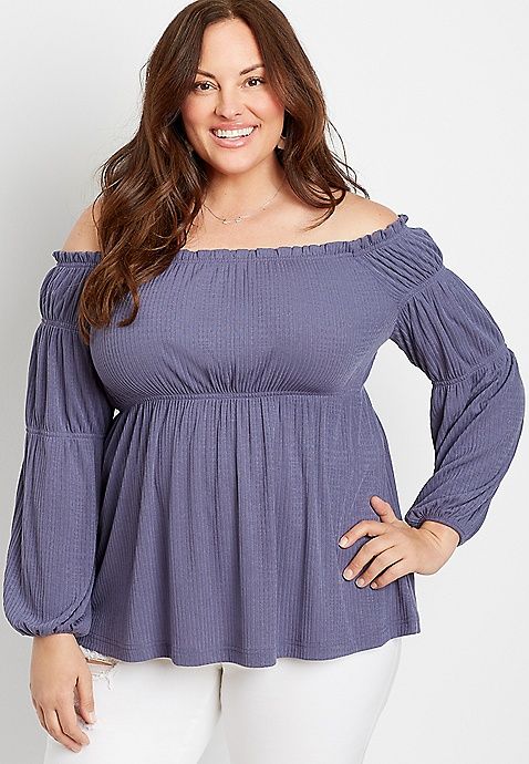 Plus Size Purple Smocked Babydoll Blouse | Maurices