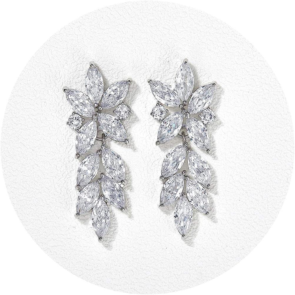 SWEETV Marquise Wedding Earrings for Brides, Bridal Bridesmaid Earrings for Wedding, Cubic Zircon... | Amazon (US)