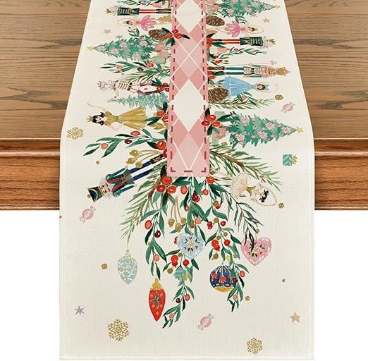 Artoid Mode Nutcracker Floral Holly Christmas Table Runner, Seasonal Winter Kitchen Dining Table ... | Amazon (US)