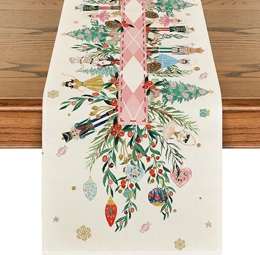 Artoid Mode Nutcracker Floral Holly Christmas Table Runner, Seasonal Winter Kitchen Dining Table ... | Amazon (US)