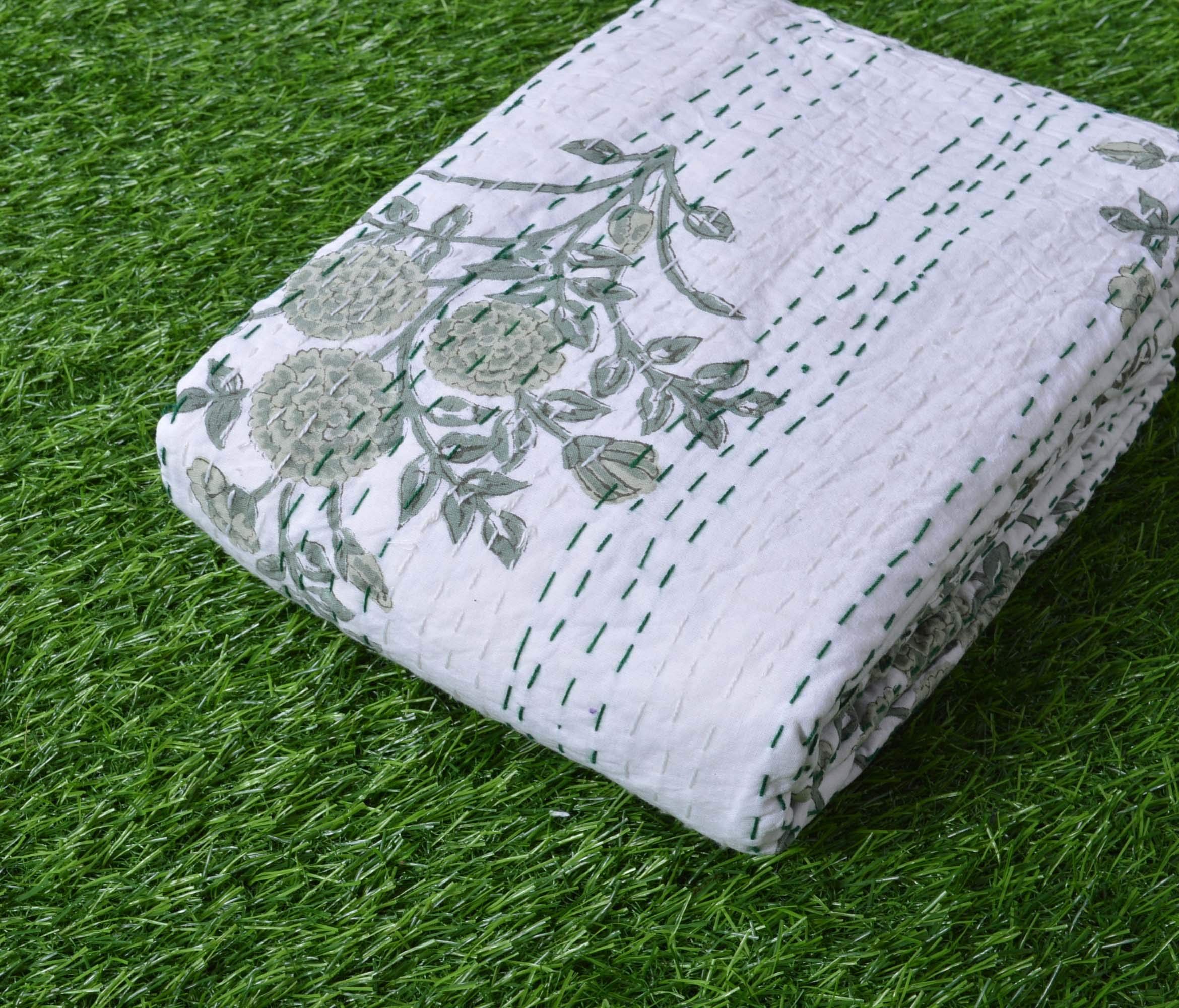 Somukara Indian Hand Block Kantha Quilt 100% Cotton Kantha Bedspread Throw Handmade Print Kantha ... | Amazon (US)
