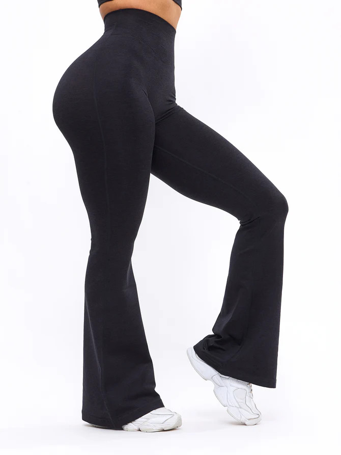 Dream Heather Flare Legging - Onyx Black Heather | Buffbunny