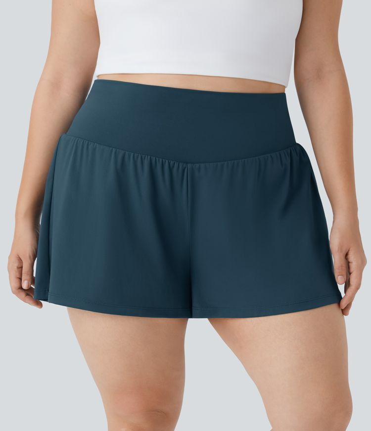 Women’s Super High Waisted Pocket & Pocket 2-in-1 Yoga Plus Size Shorts 4''-Longer Length - Hal... | HALARA