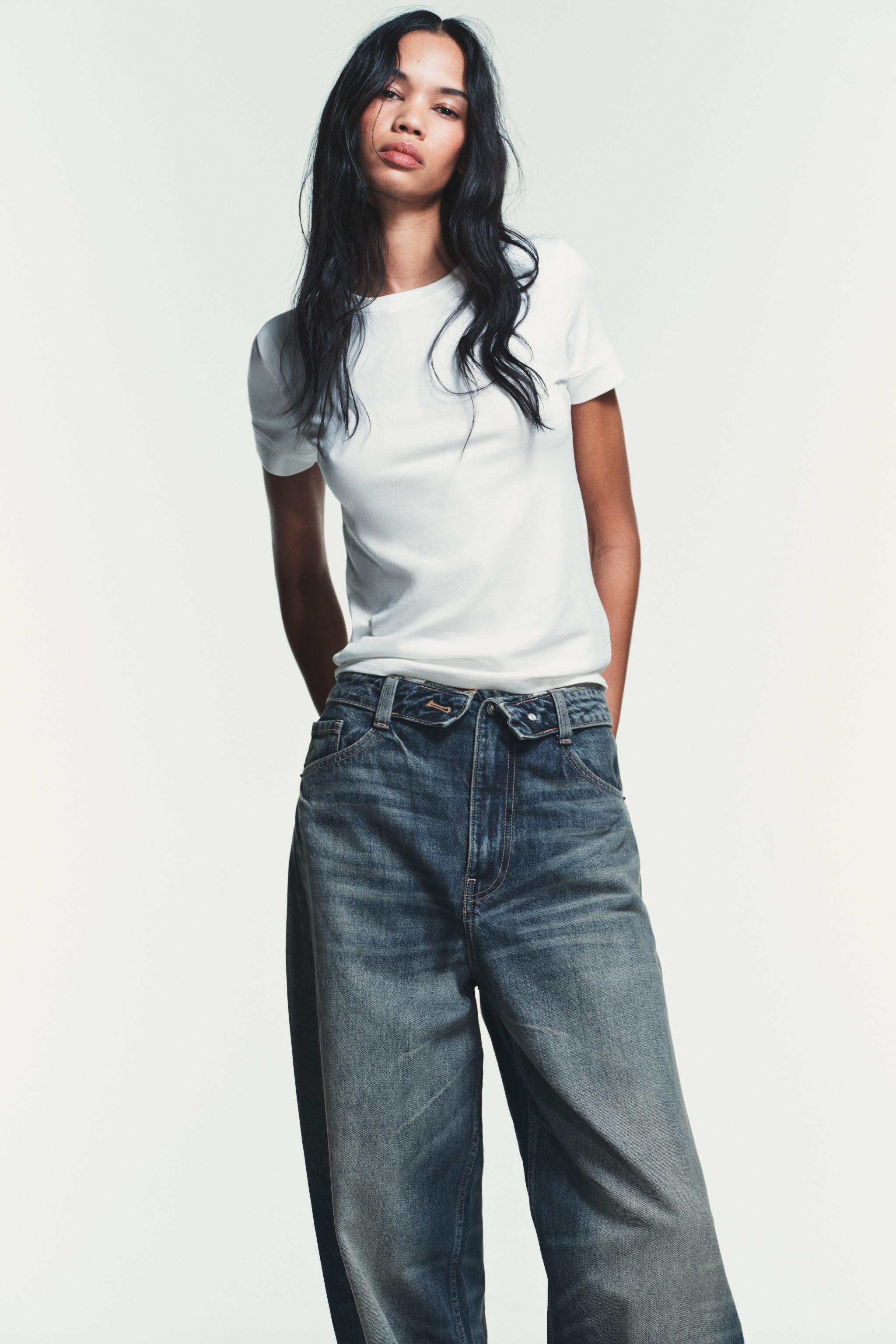 TRF MID-RISE FOLDED WAIST JEANS | Zara US
