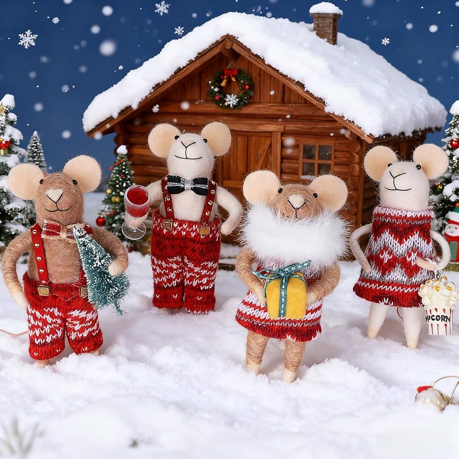 Set of 4 Christmas Felt Mouse Ornaments, 5" Mini Mice with Red Sweater for Christmas Tree Hanging... | Amazon (US)