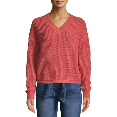 Women's V-Neck Shaker Pullover | Walmart (US)