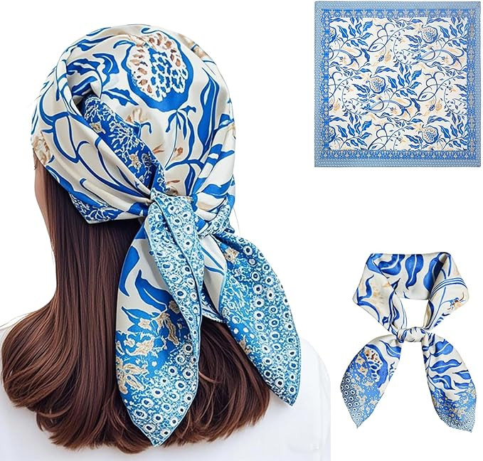 Seawhisper Premium Printed Satin Silk-Like Head Scarf for Women Square Hair Scarf Bandanas for Wo... | Amazon (US)