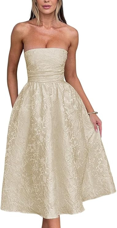 Summer Strapless Jacquard Floral Tulle Homecoming Dresses with Pockets Corset A Line Midi Cocktai... | Amazon (US)