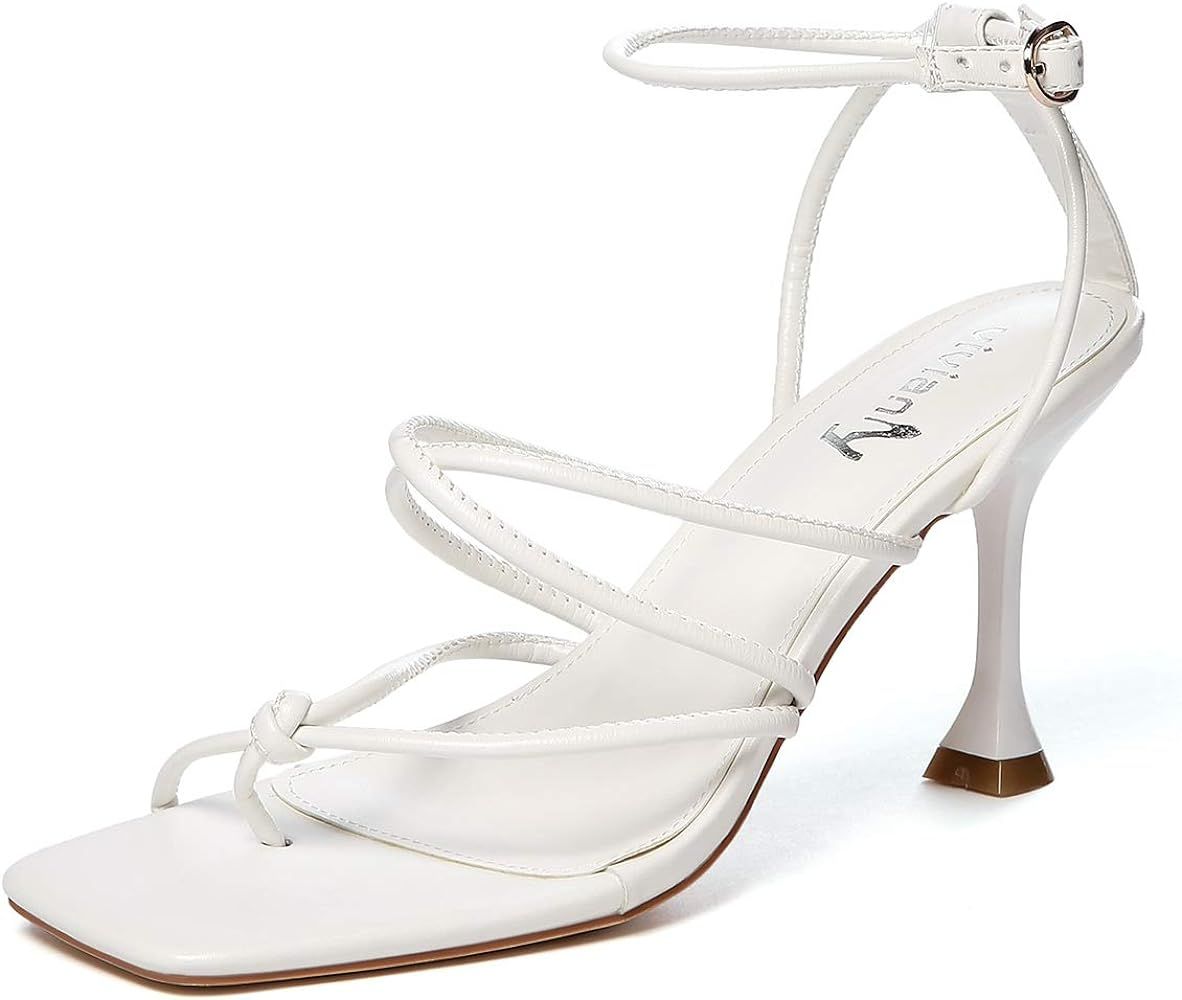 vivianly Womens Thong Ankle Strap Heel Sandals Square Toe Stiletto Heels Dress Shoes | Amazon (US)