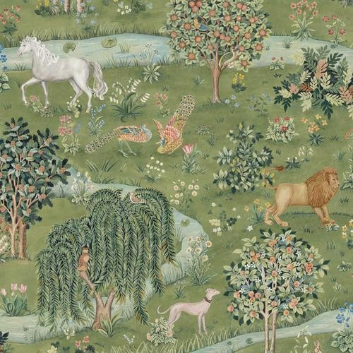 Morris & Co Owl & Willow Owl & Willow Bayleaf/Orange Wallpaper | DecoratorsBest