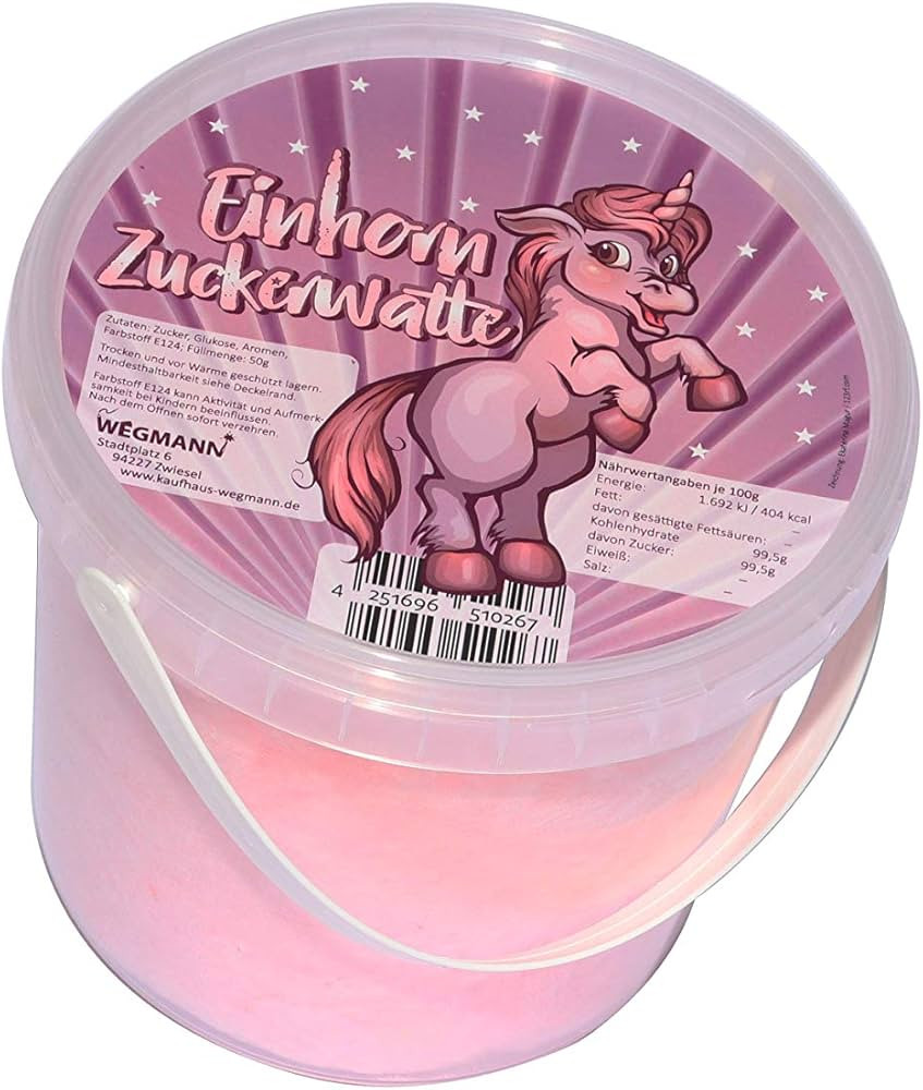 Rosa Einhornzuckerwatte im Eimer | Bubblegum Kaugummi Geschmack | Amazon (DE)