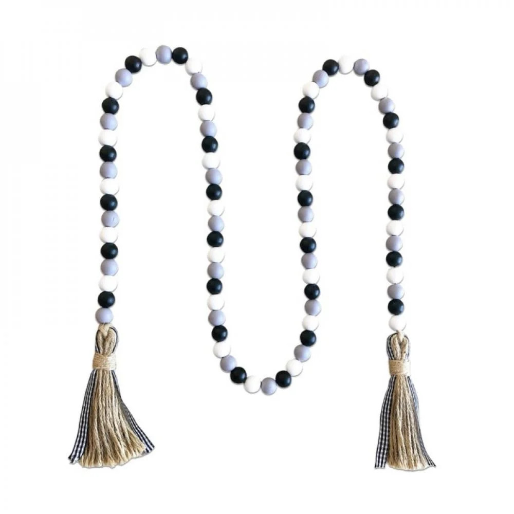 [Big Clear!]Creative Handmade Bead Black White Plaid Wood Beads Garland Rustic Beads Garland with... | Walmart (US)