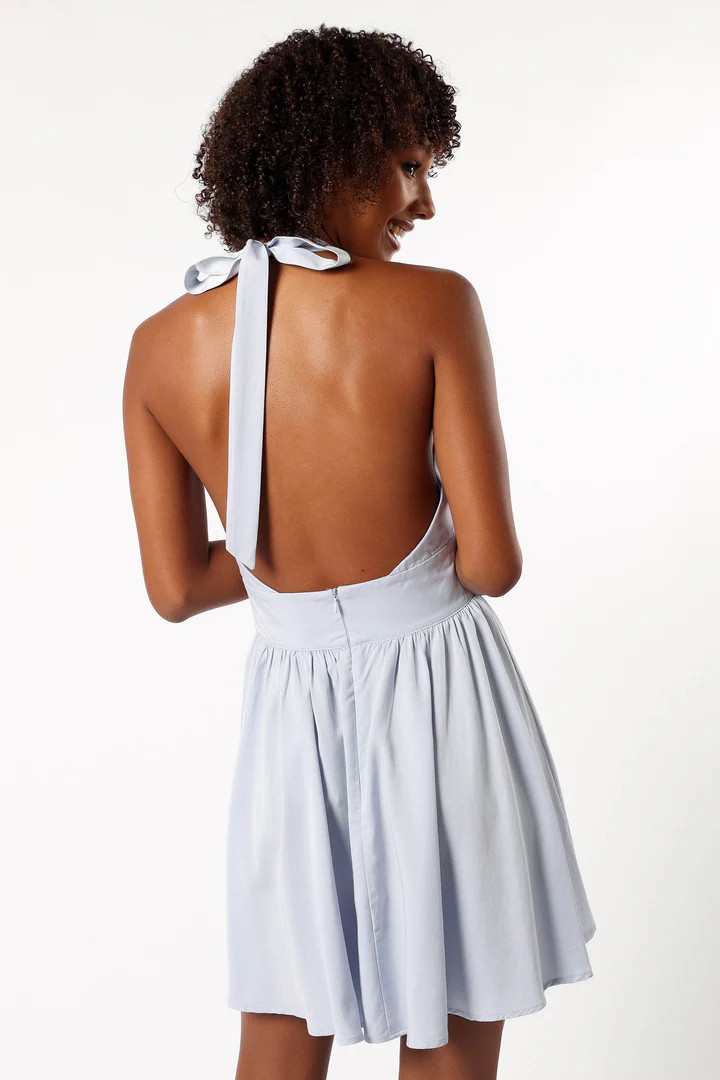 Leigh Halterneck Mini Dress - Light Blue | Petal & Pup (US)