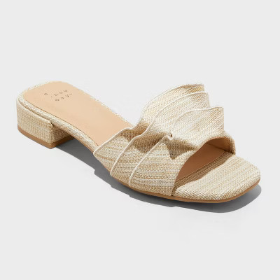 Women's Lyta Raffia Ruffle Sandals with Memory Foam Insole - A New Day™ Beige 9 | Target