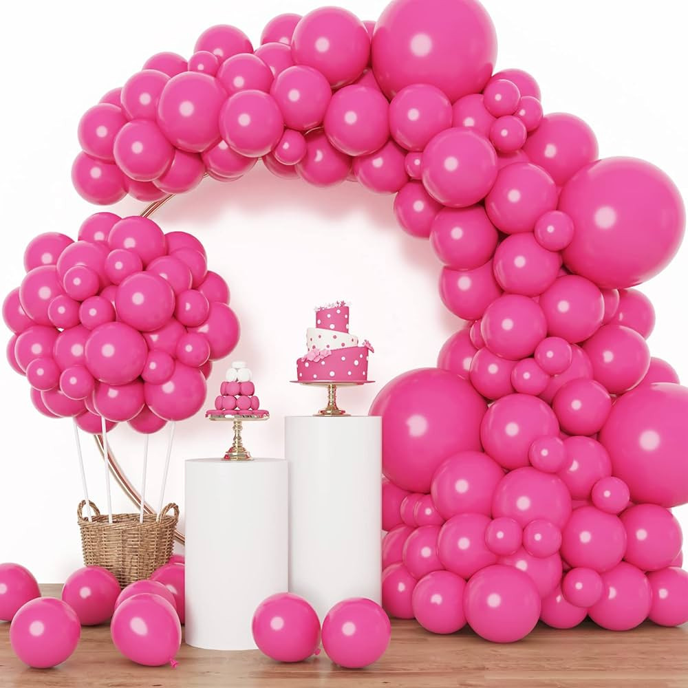 RUBFAC 129pcs Hot Pink Balloons, Latex Magenta Pink Balloon Arch Kit Garland Different Sizes 18 1... | Amazon (US)
