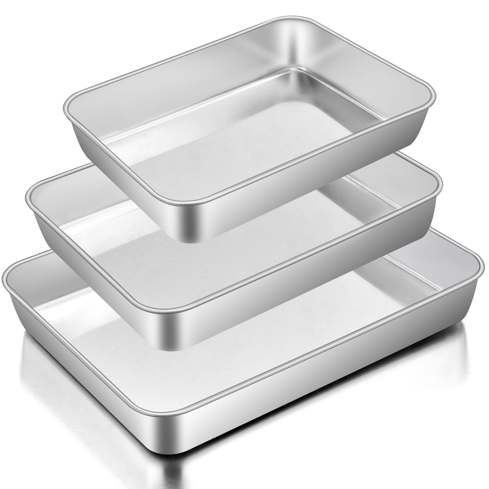 E-far Baking Pans Set of 3, Stainless Steel Sheet Cake Pan for Oven - 12.5/10.5/9.4Inch, Rectangl... | Amazon (US)