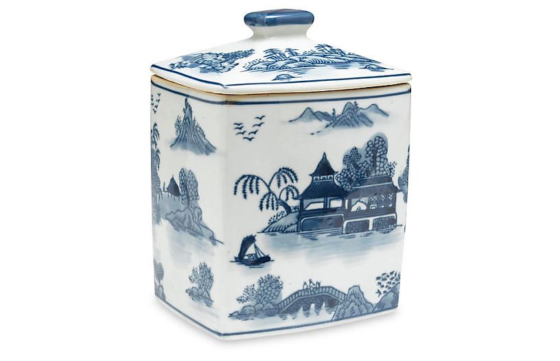 8" Lavieille Square Jar, Blue/White | One Kings Lane