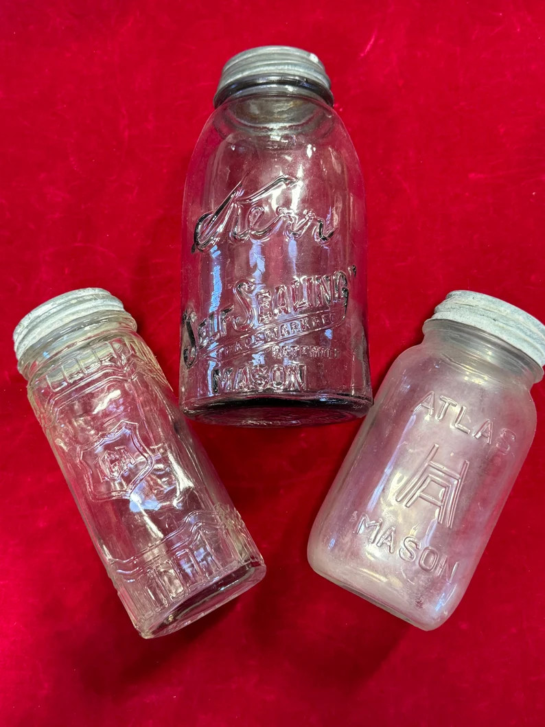 RARE Antique Lot of Canning Jars With Metal Lids KERR self Sealing Patented Mason Jar With Zinc L... | Etsy (US)