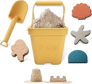 Macabaka Silicone Beach Toys, 6Pcs Summer Kids Beach Toys Set with Foldable Silicone Bucket, Sho... | Amazon (US)