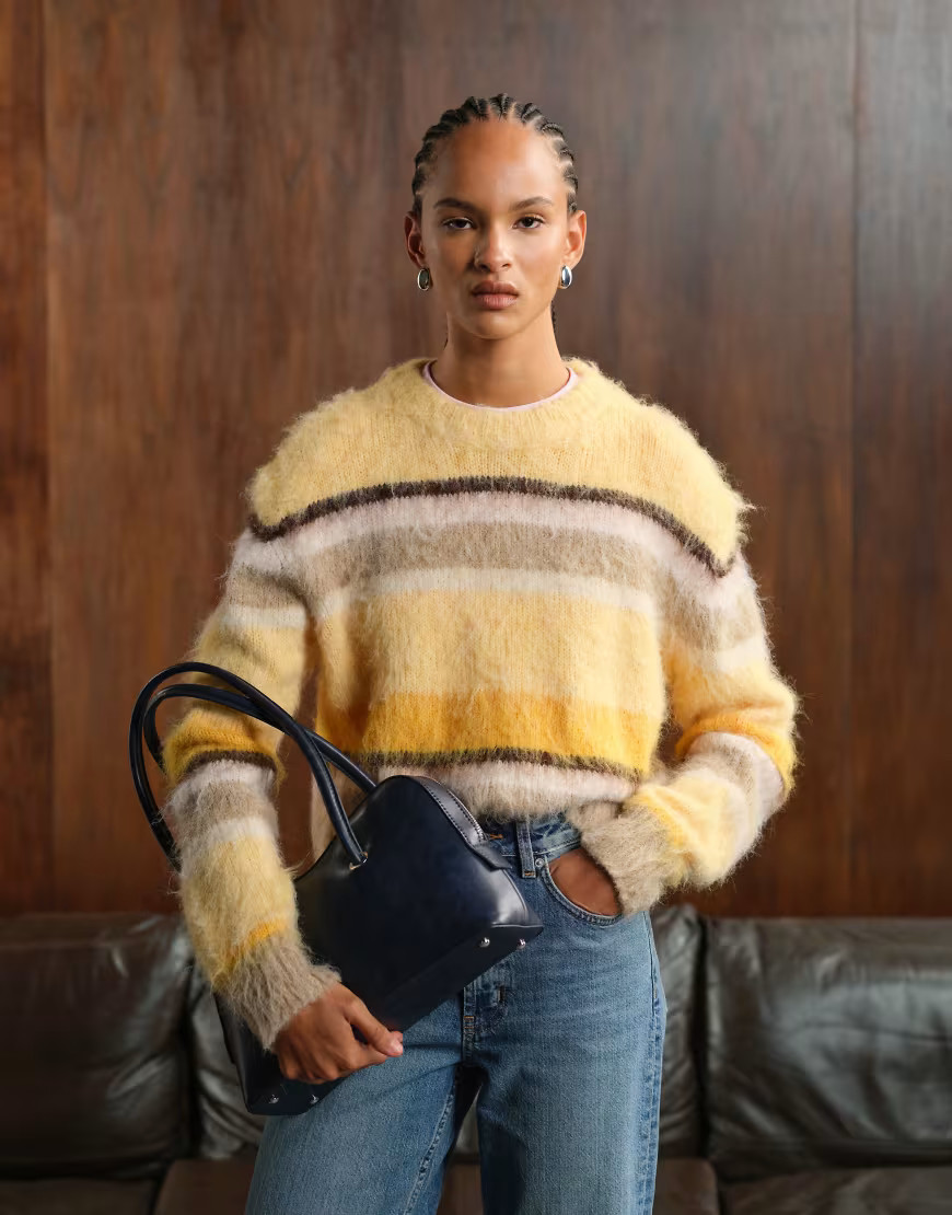 ASOS DESIGN crew neck boxy jumper in yellow stripe | ASOS (Global)