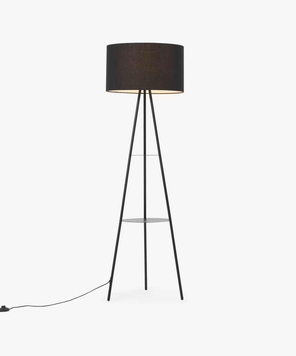 Leyton Tripod Floor Light with Shelves, Black | Made.com UK