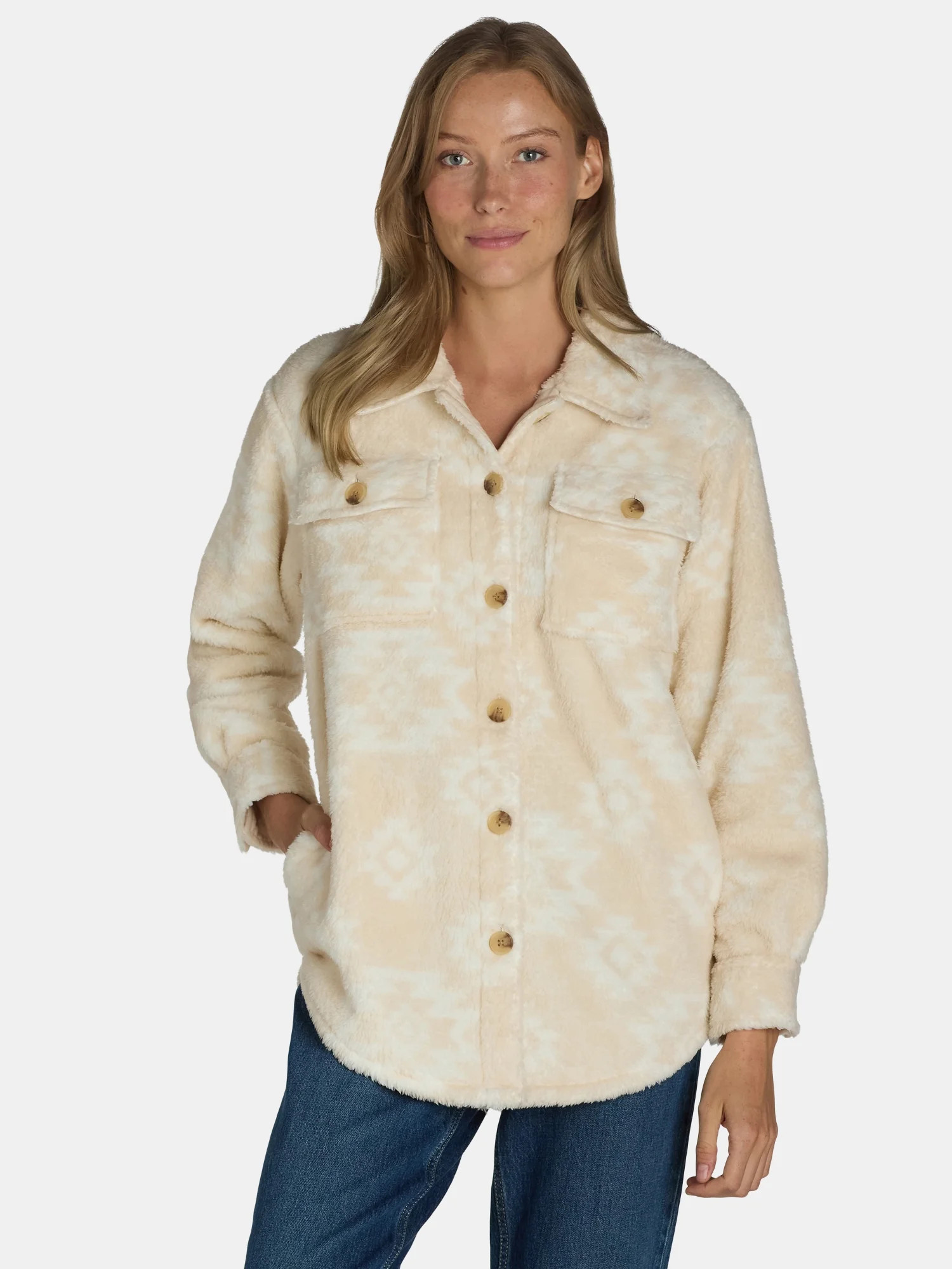 Time and Tru Women's Faux Shearling Shacket, Sizes XS-XXXL | Walmart (US)