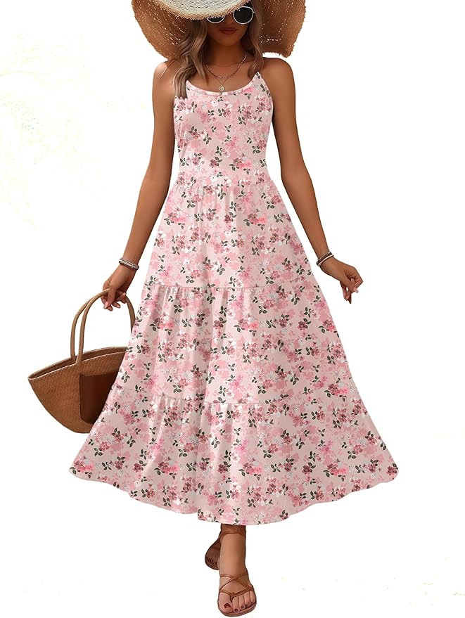 Zeagoo Womens Summer Long Dress Adjustable Spaghetti Strap Floral Casual Dress with Pockets Flowy... | Amazon (US)