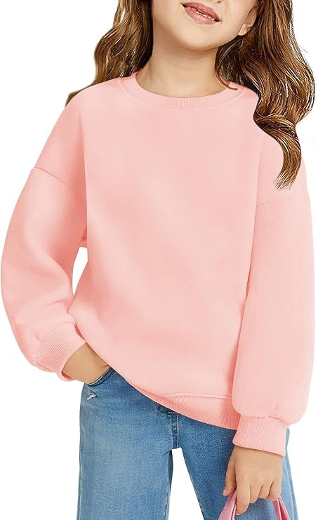 Haloumoning Girls Oversized Crewneck Sweatshirts Kids Fashion Fleece Drop Shoulder Pullover 5-14 ... | Amazon (US)