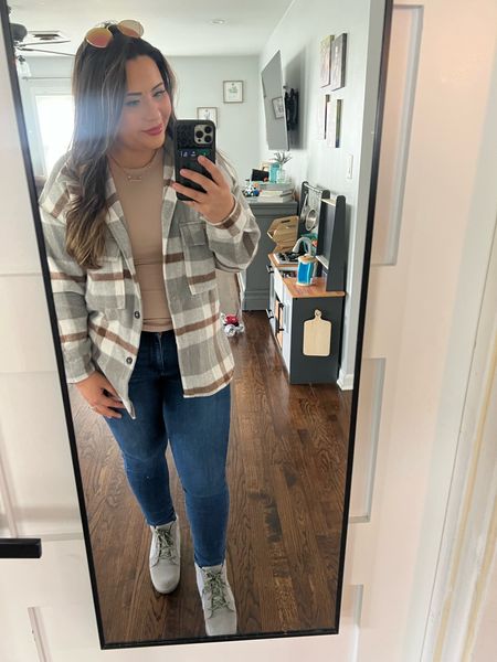 Cozy Fall Outfit 😊 My favorite jeans and a buttery soft long sleeve from Walmart and a cozy thick flannel! I’m a size medium in the top and Small in the flannel 😊 

#LTKfamily #LTKGiftGuide #LTKSeasonal