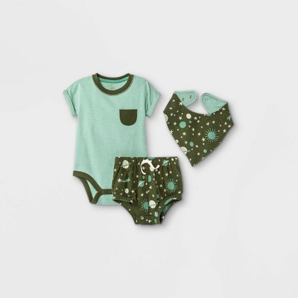 Baby Boys' 3pc Moon & Stars Top & Bottom Set with Bib - Cat & Jack™ Green | Target