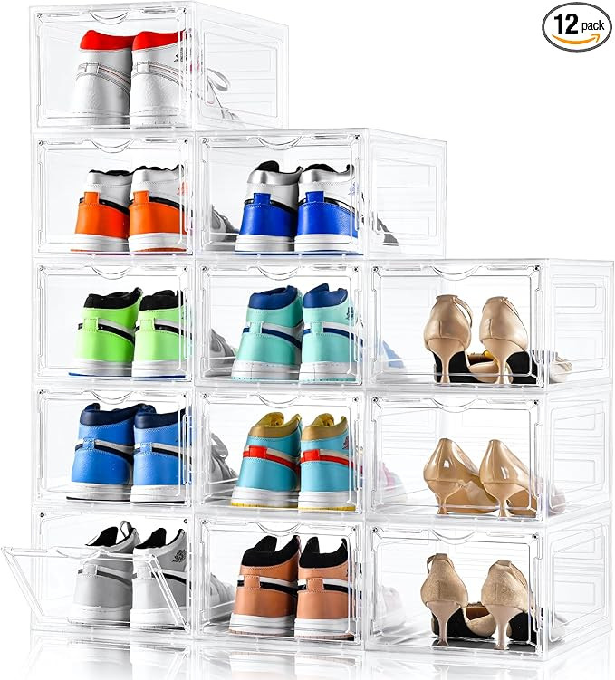 Clemate Upgraded X-Large Shoe Organizer,Shoe Storage Organizer,12 Pack,Shoe Box Clear Plastic Sta... | Amazon (US)