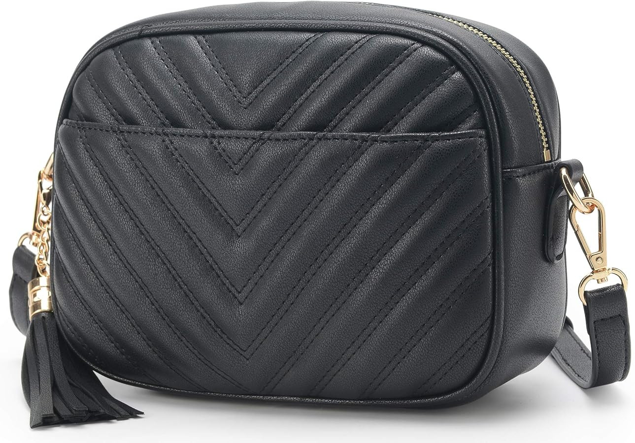 lola mae Quilted Crossbody Bag, Medium Lightweight Shoulder Purse Top Zipper Tassel Accent | Amazon (US)